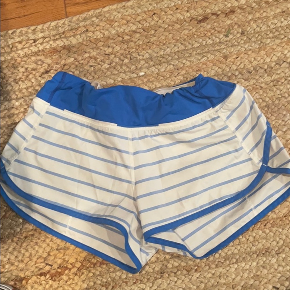 Blue and white striped lulu shorts